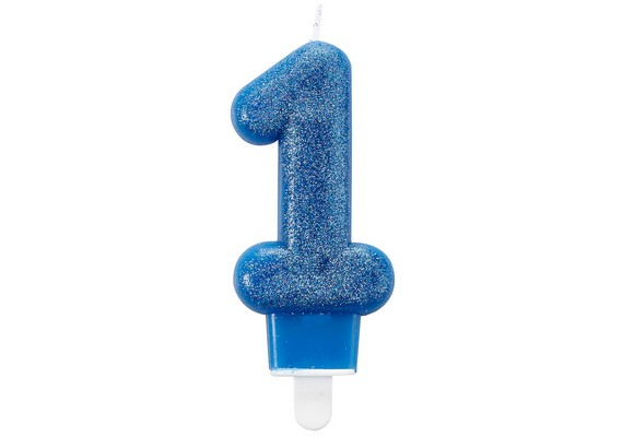 Candela Glitterata Numero 1 Blu H.7 cm - 1 pz - Compleanno - Nuovi arrivi - Regali e Bomboniere