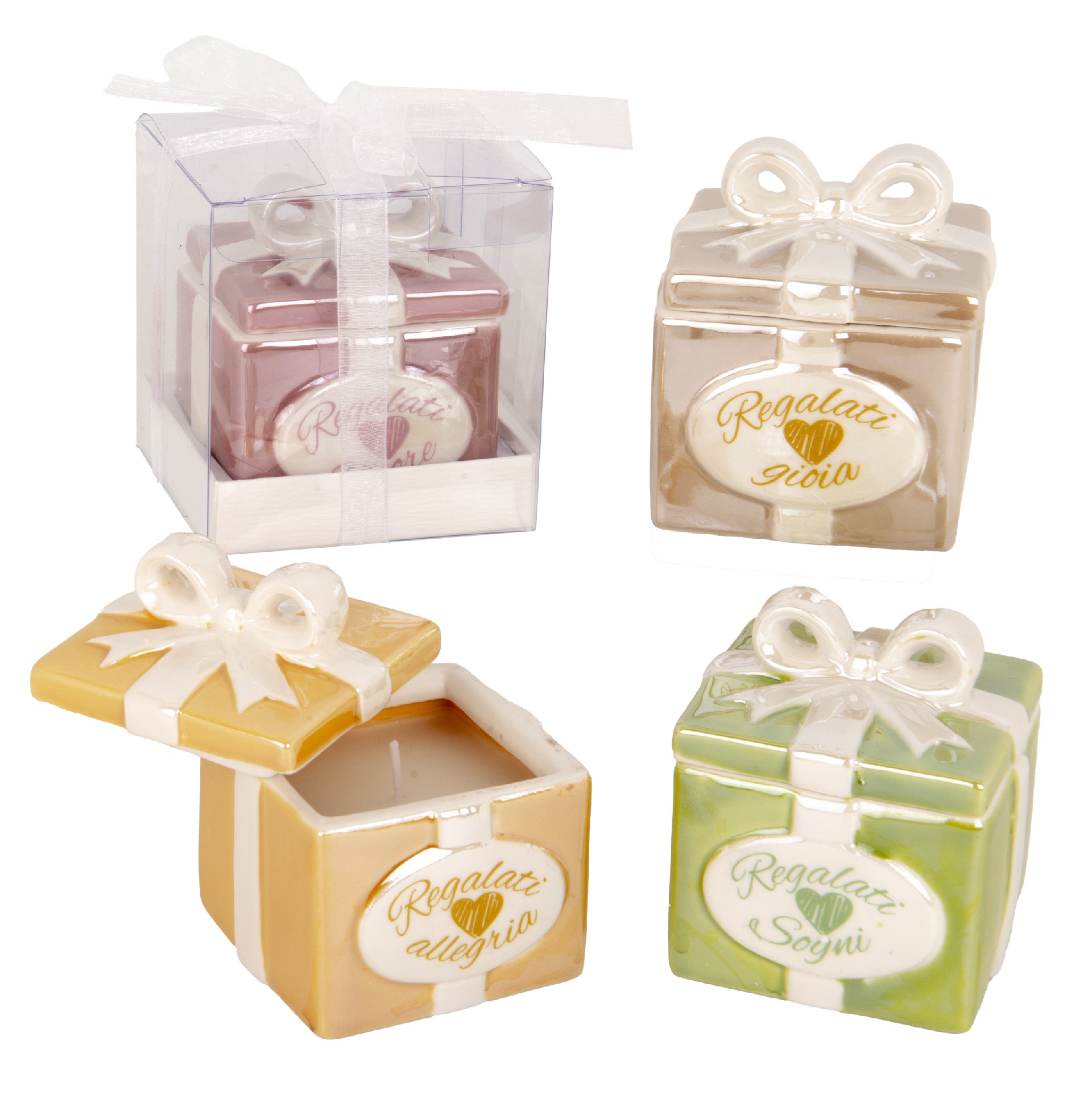 7X7X8CM - GIFT CANDELA C/BOX ASSORTITE - Candele da regalo - Nuovi arrivi - Regali e Bomboniere