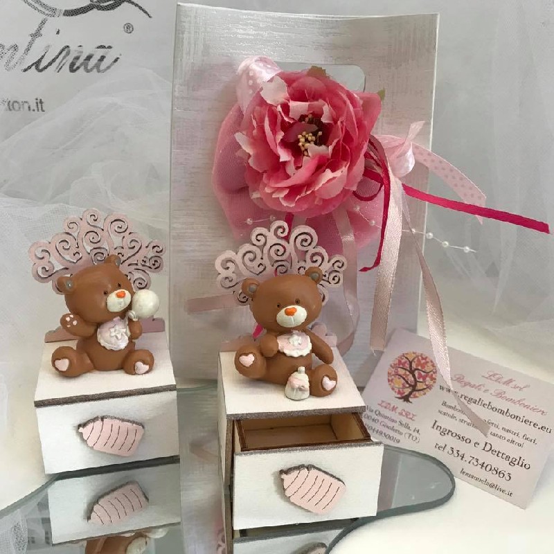 TOM ORSO SCATOLINA ROSA H10cm  - Battesimo E Nascita - Nuovi arrivi - Regali e Bomboniere